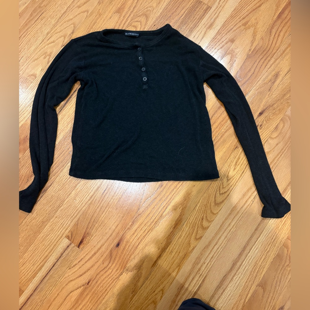 Black Long Sleeve Henley Top